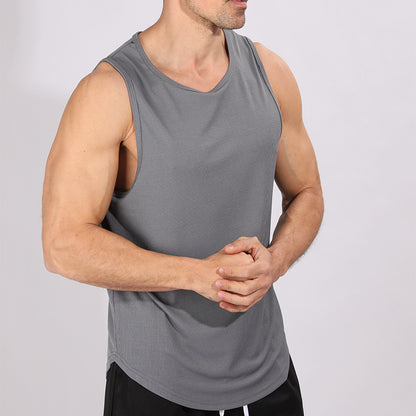Retro Ribbed Sleeveless Vest Men's Running Training Fitness Top Casual Quick-Dry Breathable Gym Shirt