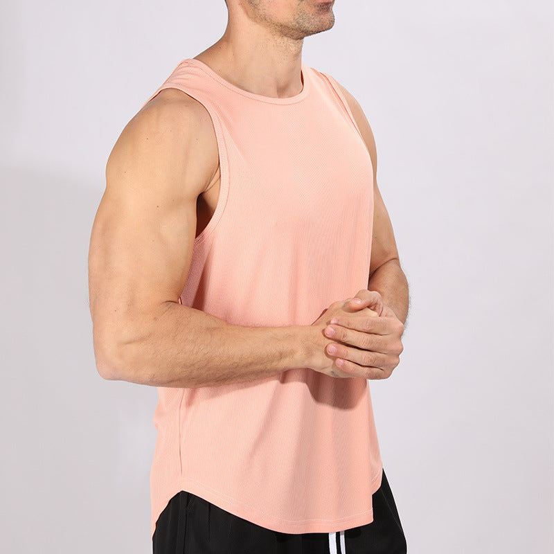 Retro Ribbed Sleeveless Vest Men's Running Training Fitness Top Casual Quick-Dry Breathable Gym Shirt